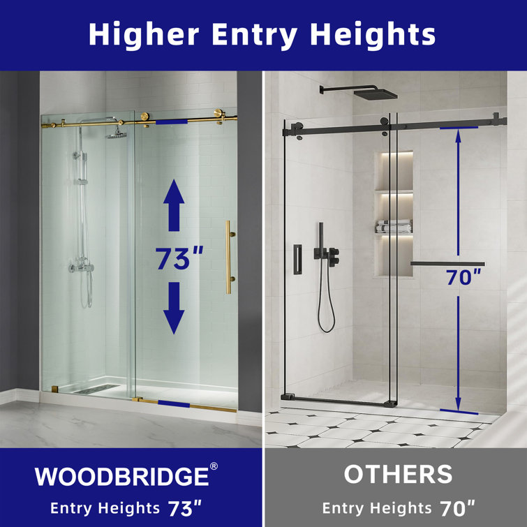 Gold Frameless Sliding Shower Door with Clear Tempered Glass