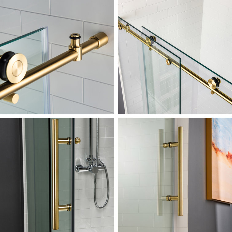 Gold Frameless Sliding Shower Door with Clear Tempered Glass