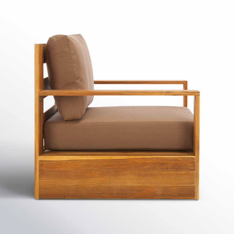 Natural Brazilian Teak Patio Chair with Brown Cushions