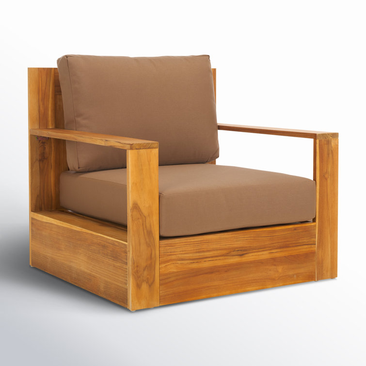 Natural Brazilian Teak Patio Chair with Brown Cushions