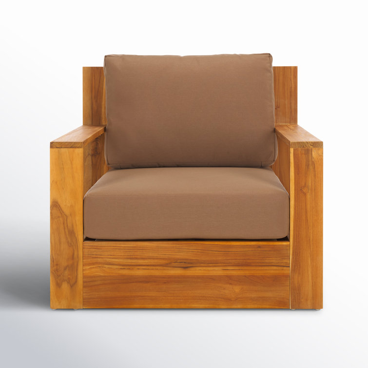 Natural Brazilian Teak Patio Chair with Brown Cushions