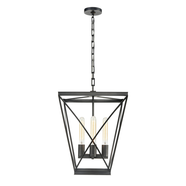 Urban Bronze Lattice 4-Light Geometric Lantern Chandelier