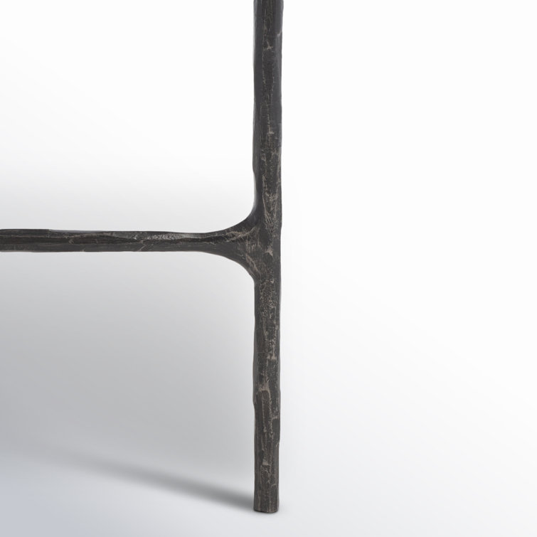 Jessa Demilune 36'' Black Metal and White Marble Console Table