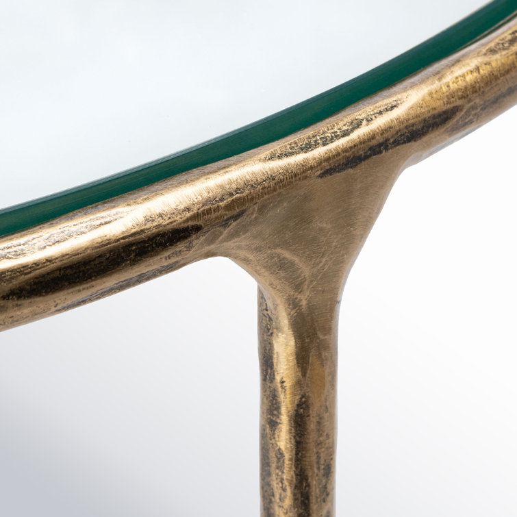 Aristocratic Brass Demilune Console Table with Sleek Glass Top