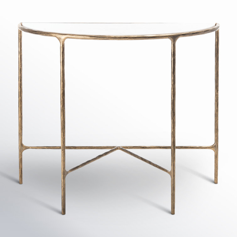 Aristocratic Airy Glamour 36'' Demilune Brass & White Marble Console Table
