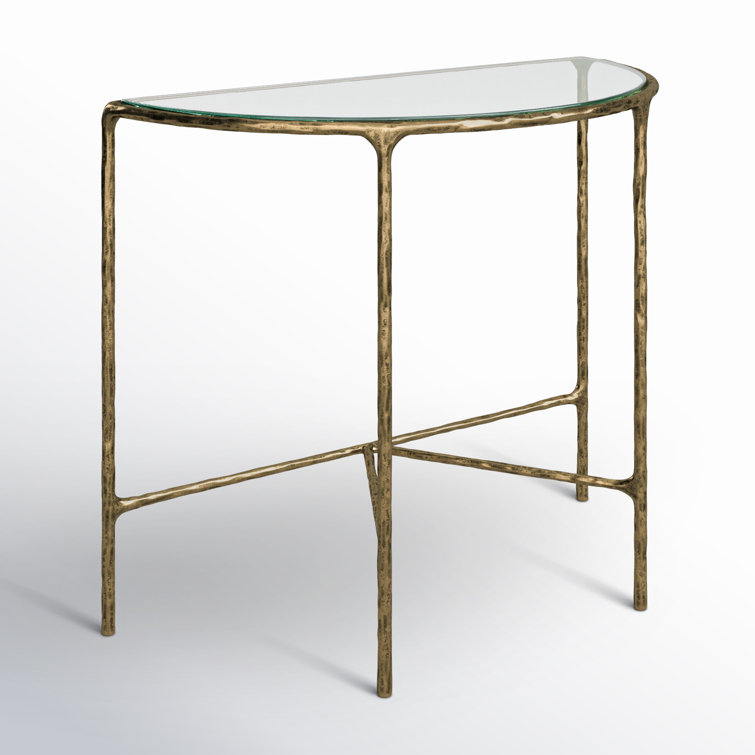 Aristocratic Brass Demilune Console Table with Sleek Glass Top