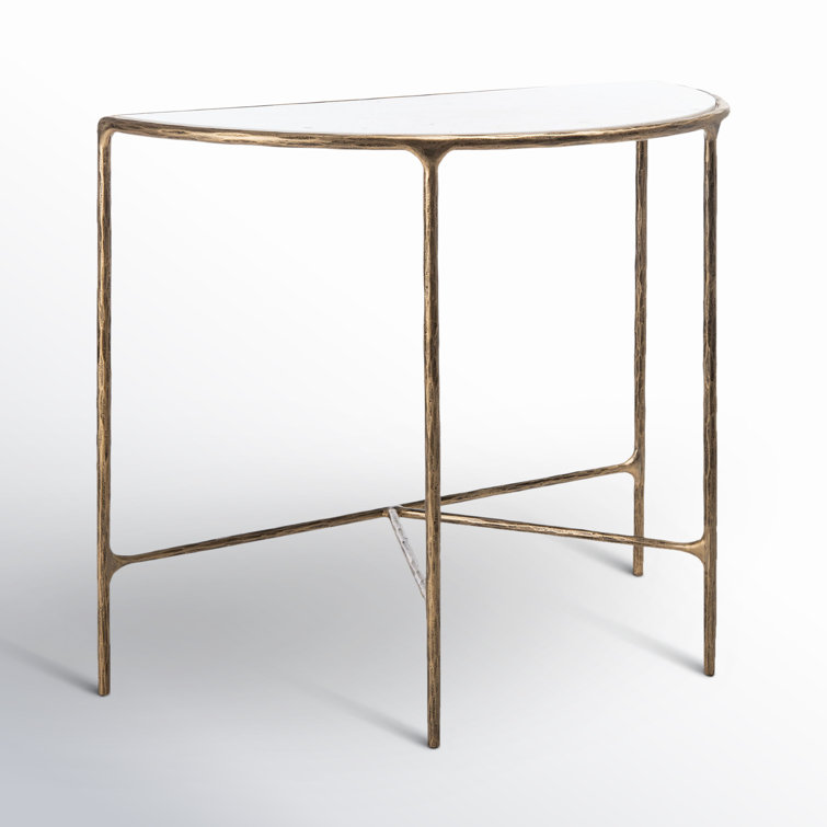 Aristocratic Airy Glamour 36'' Demilune Brass & White Marble Console Table