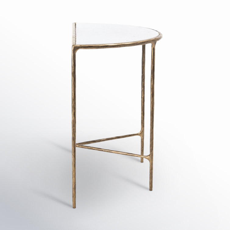 Aristocratic Airy Glamour 36'' Demilune Brass & White Marble Console Table