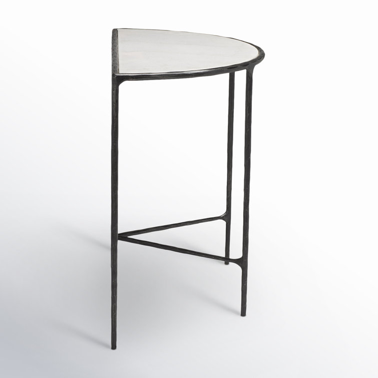 Jessa Demilune 36'' Black Metal and White Marble Console Table