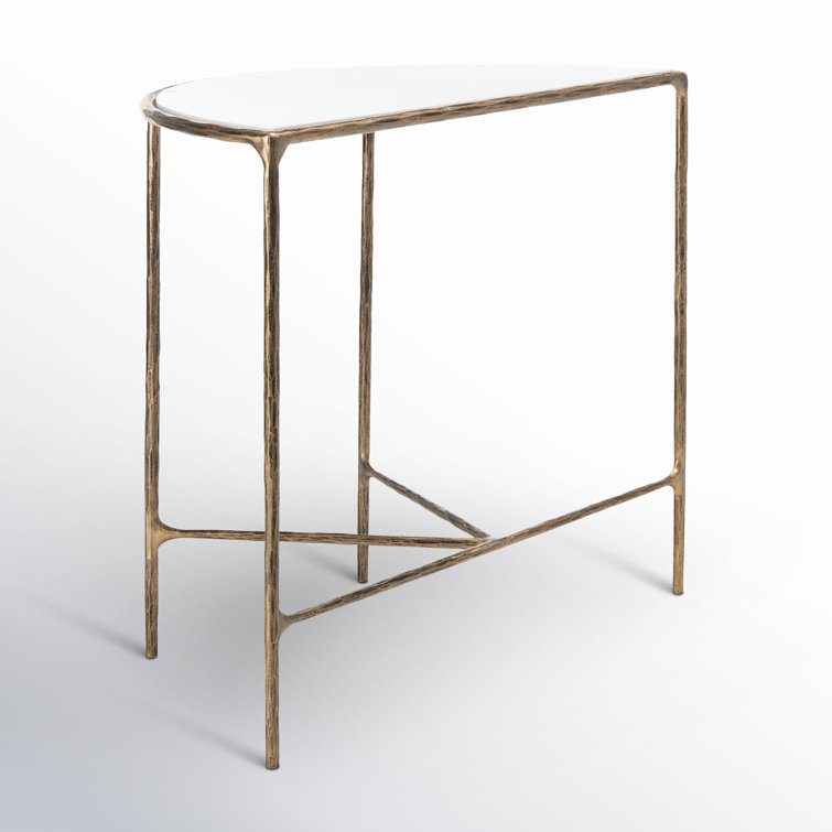 Aristocratic Brass Demilune Console Table with Sleek Glass Top