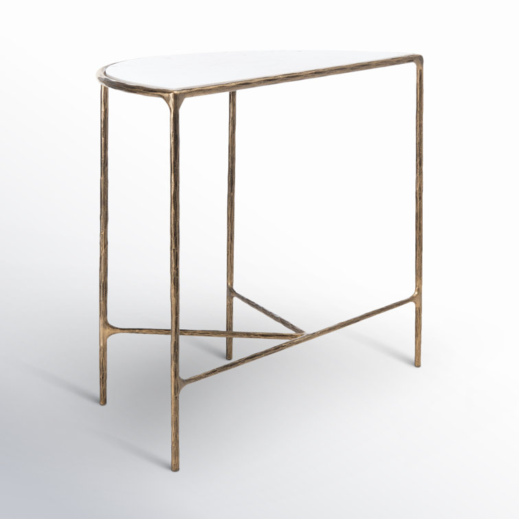 Aristocratic Airy Glamour 36'' Demilune Brass & White Marble Console Table