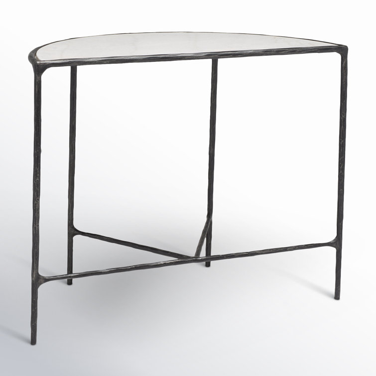 Jessa Demilune 36'' Black Metal and White Marble Console Table
