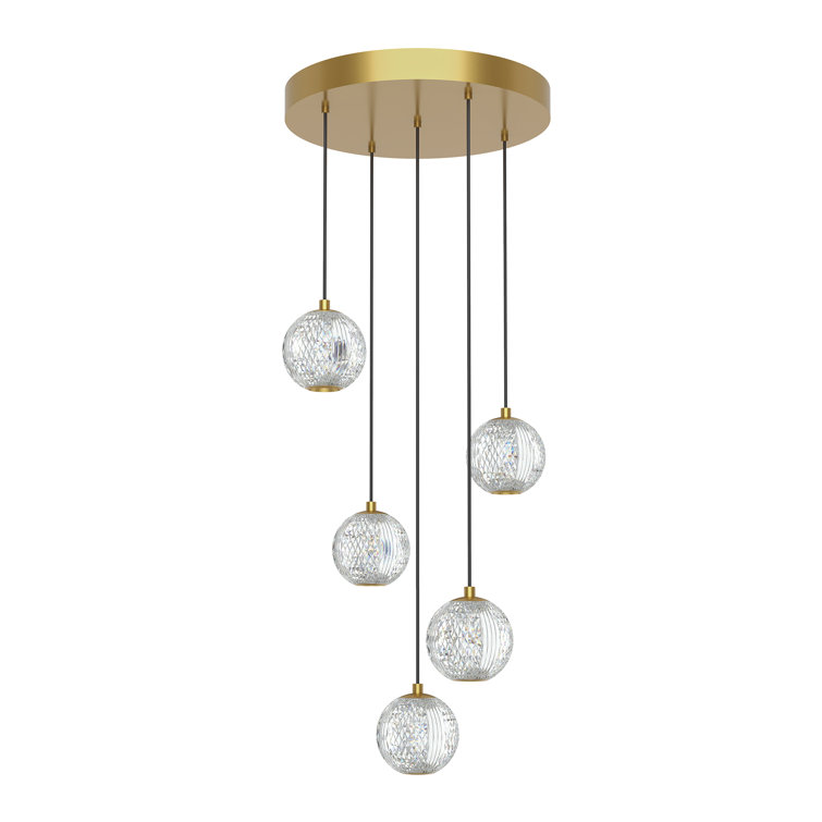 Natural Brass 5-Light LED Globe Cluster Pendant