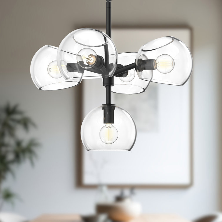 Matte Black Mini Sputnik Chandelier with Clear Glass Shades