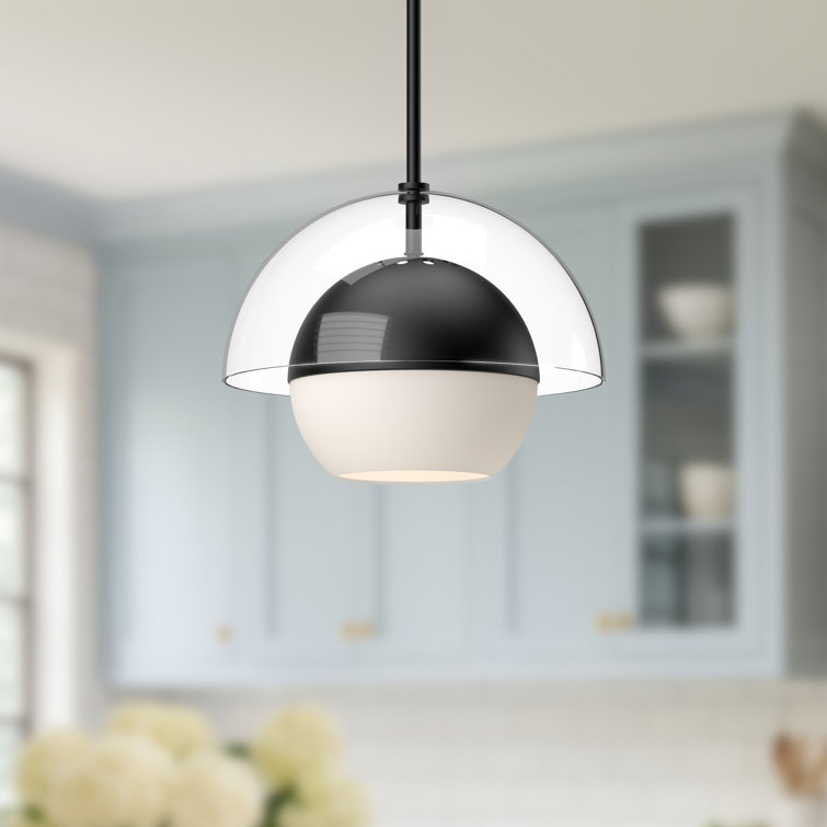 Matte Black and Opal Glass Single Pendant Light