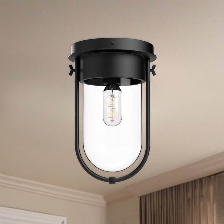 Cyrus 11.5" Matte Black Clear Glass Incandescent Flush Mount