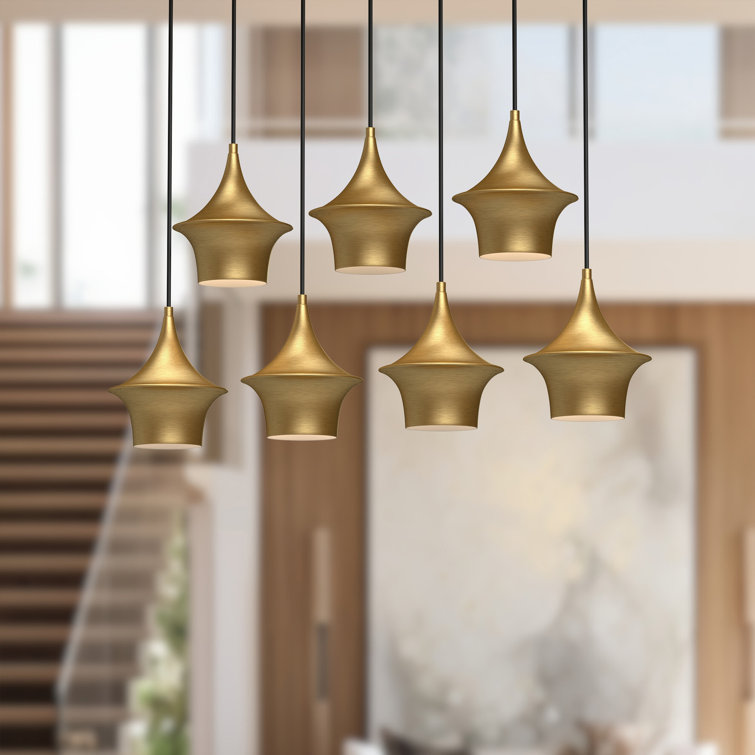 Emiko 7-Light Brushed Gold and Matte Black Island Pendant