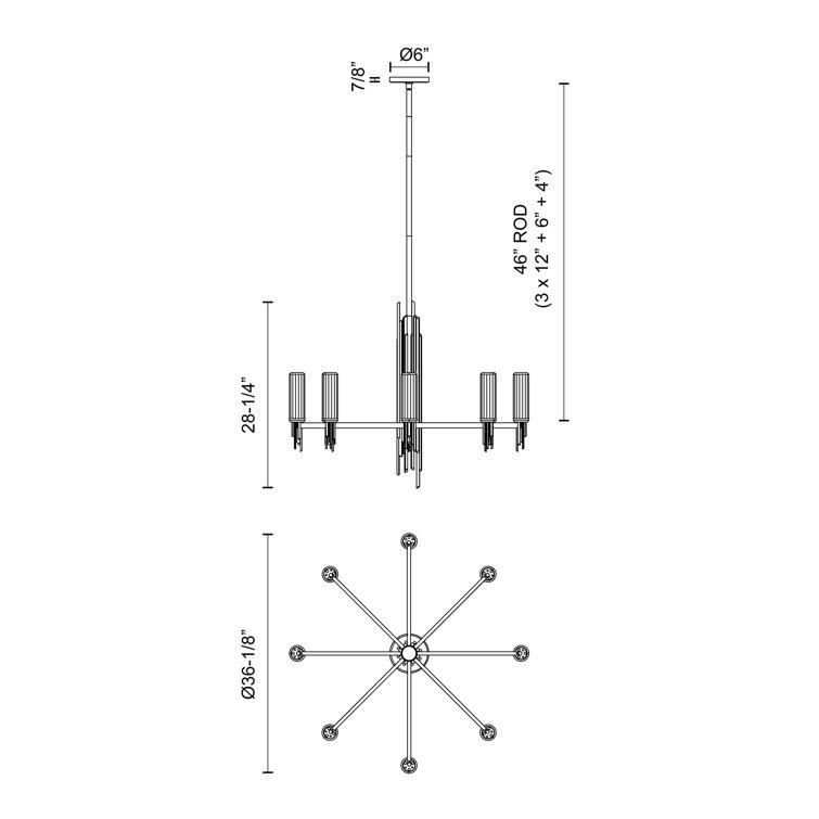 Torres 36'' Matte Black Modern Linear Crystal Chandelier
