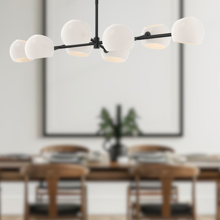 Willow 8-Light Matte Black & Gold Sputnik Chandelier with Opal Glass