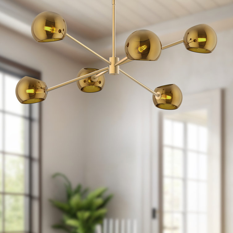 Willow 6-Light Brushed Gold Sputnik Chandelier with Copper Shades
