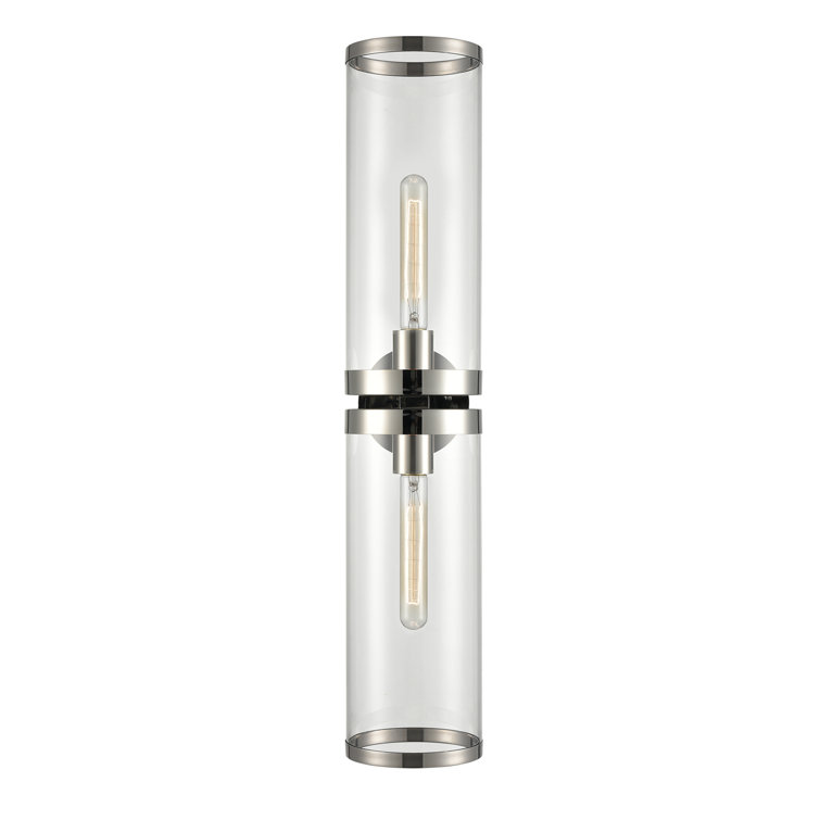 Polished Nickel Cylinder Wall Light with Clear Glass Shade