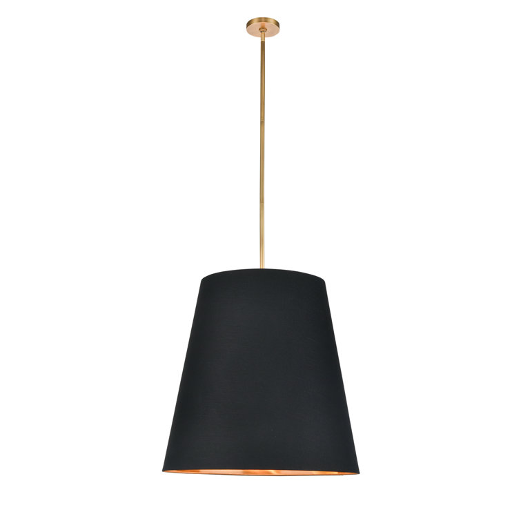 Gold and Black Linen Drum Pendant Light