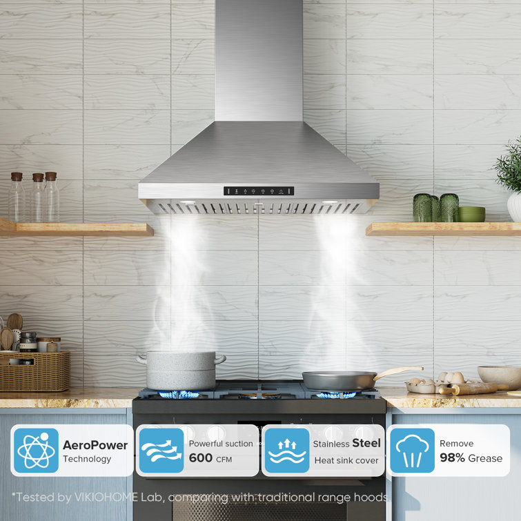 36'' Stainless Steel Convertible Wall Mount Range Hood with Charcoal Filter