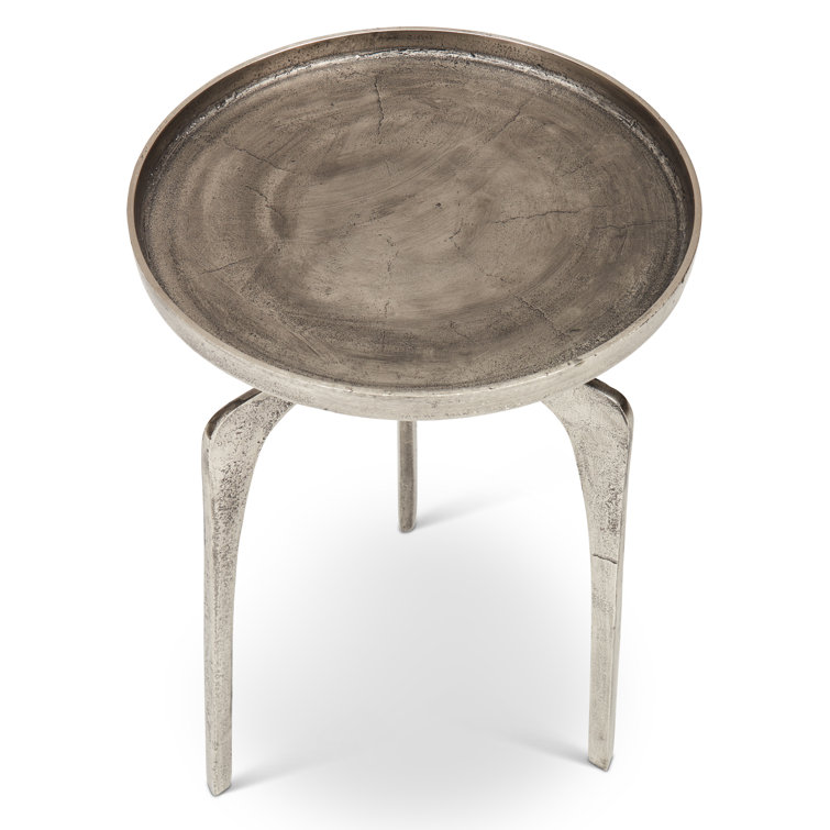Antique Silver Round Aluminum Side Table with Spider Base