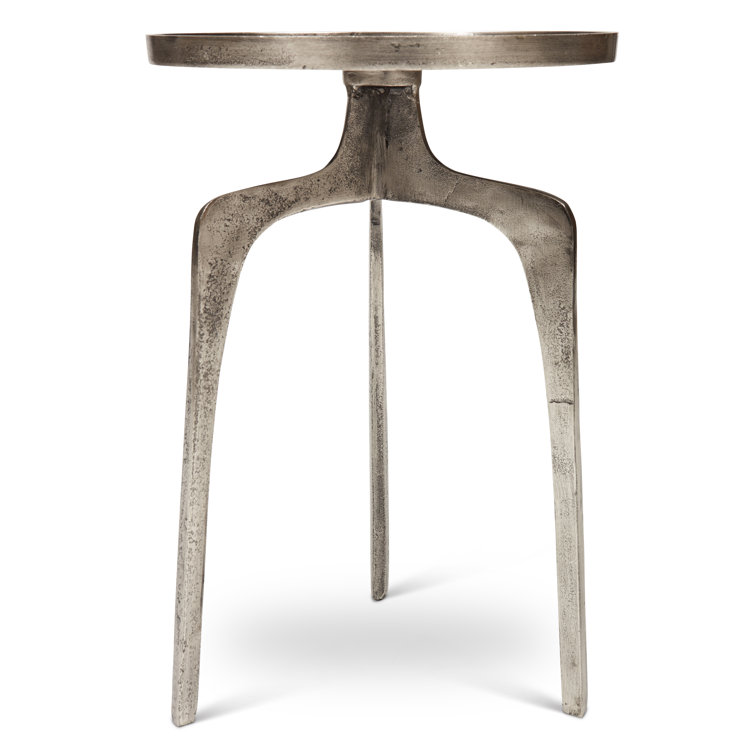 Antique Silver Round Aluminum Side Table with Spider Base