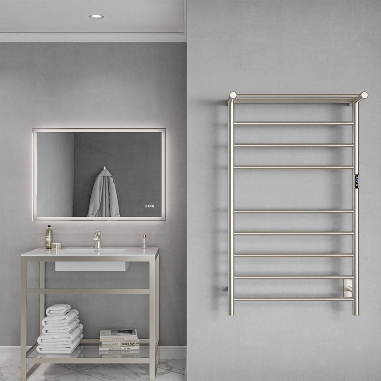 Brushed Nickel 8-Bar Wall Mounted Electric Towel Warmer
