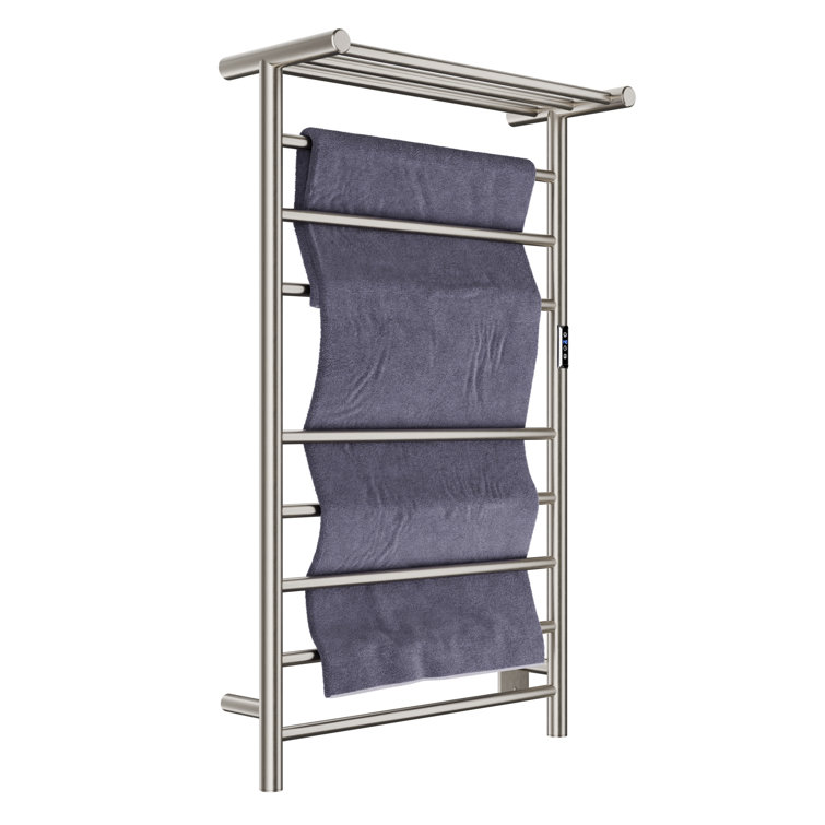 Brushed Nickel 8-Bar Wall Mounted Electric Towel Warmer