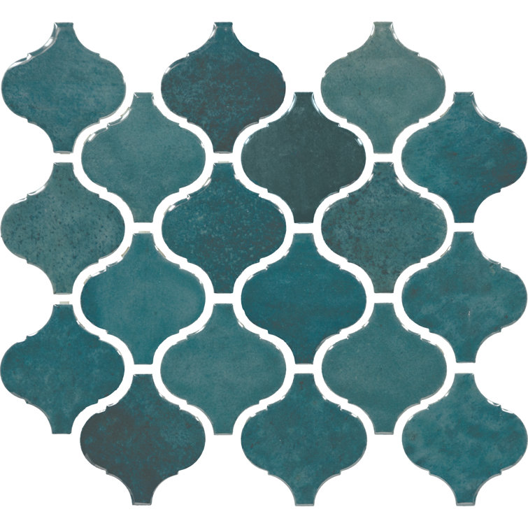 Mystique Gloss Blue Ceramic Arabesque Mosaic Tile 11x12