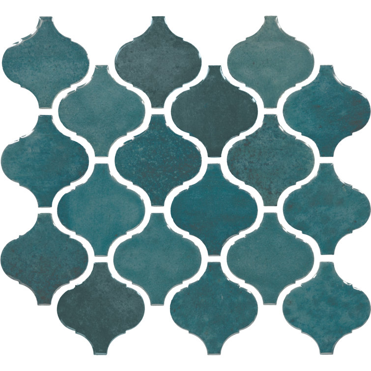 Mystique Gloss Blue Ceramic Arabesque Mosaic Tile 11x12