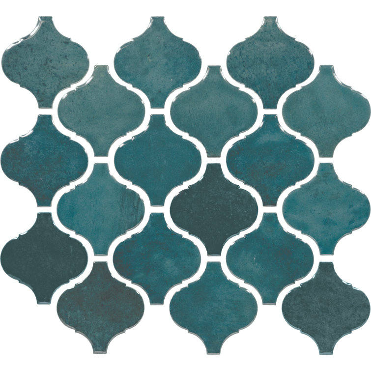 Mystique Gloss Blue Ceramic Arabesque Mosaic Tile 11x12
