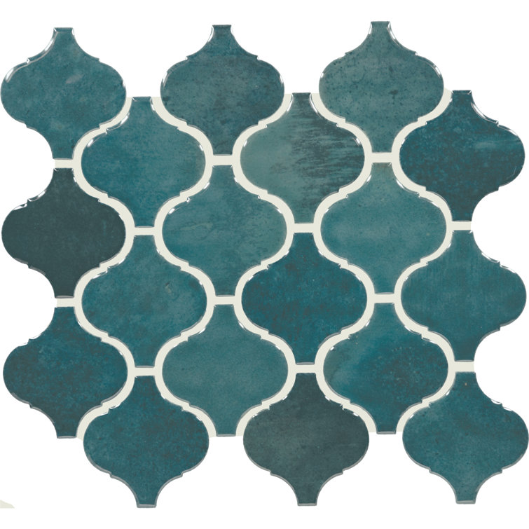 Mystique Gloss Blue Ceramic Arabesque Mosaic Tile 11x12