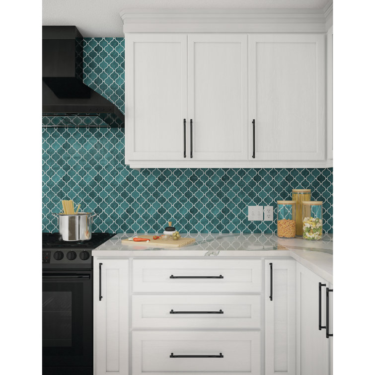 Mystique Gloss Blue Ceramic Arabesque Mosaic Tile 11x12