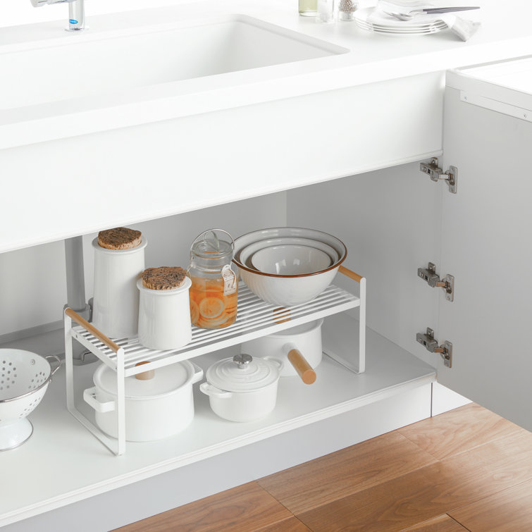 Tosca White Steel and Ash Wood Countertop Organizer Rack