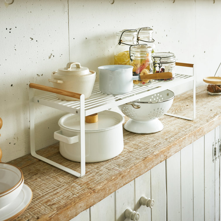 Tosca White Steel and Ash Wood Countertop Organizer Rack
