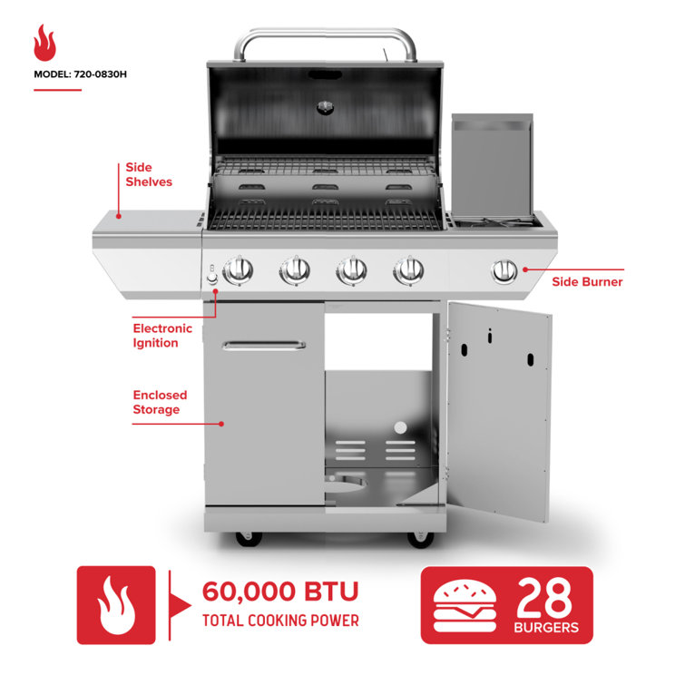 Nexgrill 4-Burner Stainless Steel Propane Gas Grill with Side Burner