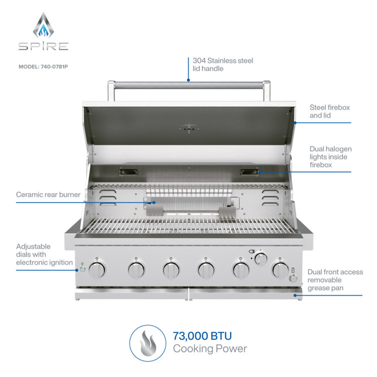 Spire 36-Inch Stainless Steel Built-In 6-Burner Natural Gas Grill