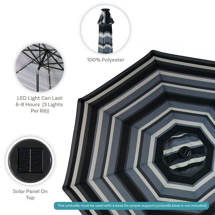 9' Catalina Beach Stripe Aluminum Solar Lighted Market Umbrella
