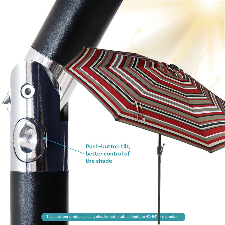9' Awning Stripe Aluminum Market Umbrella with Solar LED Lights