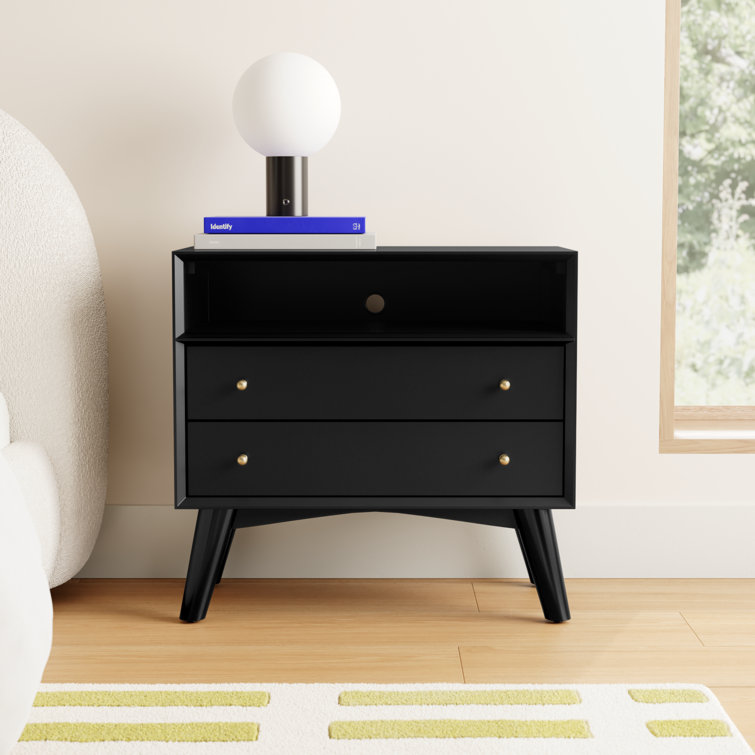 Black Mahogany 2-Drawer Nightstand with Shelf