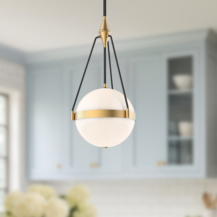 Harmony Brushed Gold and Glossy Opal Glass Globe Pendant Light