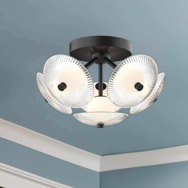 Hera Matte Black and Glass LED Semi Flush Mount