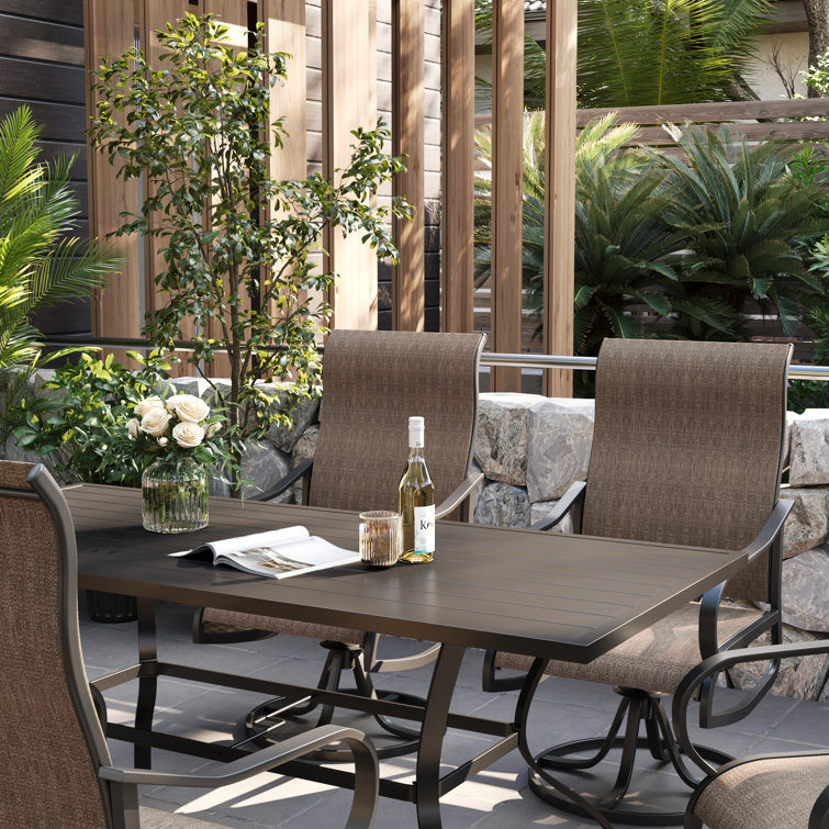 Brown Swivel Patio Dining Chairs with Cushions, Set of 6