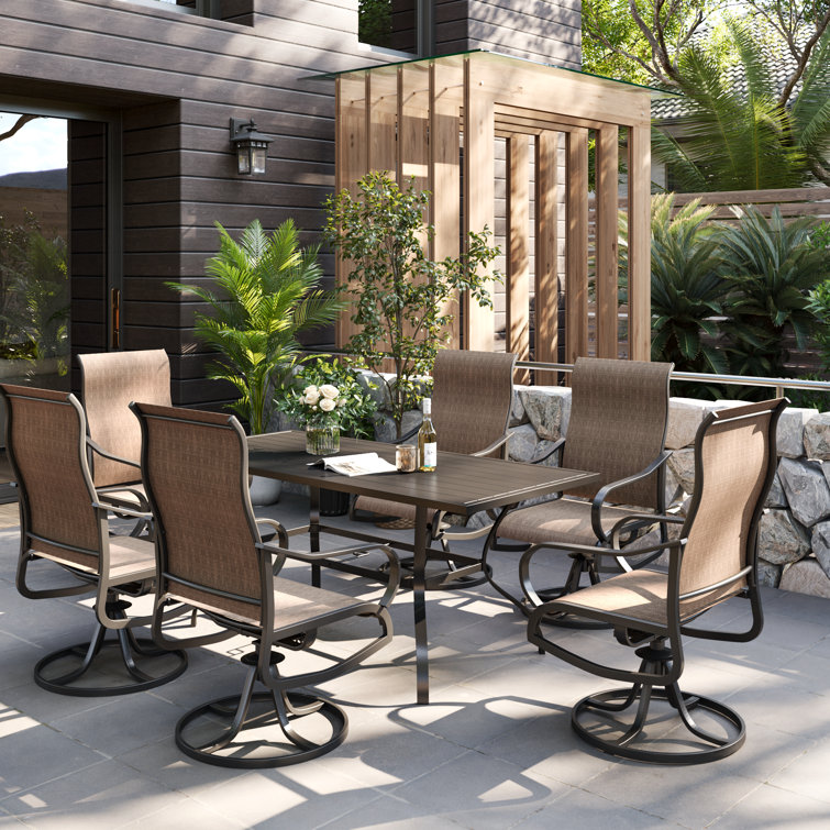 Brown Swivel Patio Dining Chairs with Cushions, Set of 6