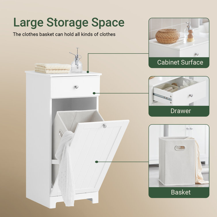 White MDF Tilt-Out Laundry Hamper with Removable Basket