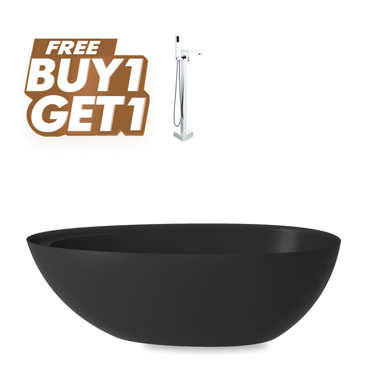 Matte Black 67'' Freestanding Oval Soaking Bathtub