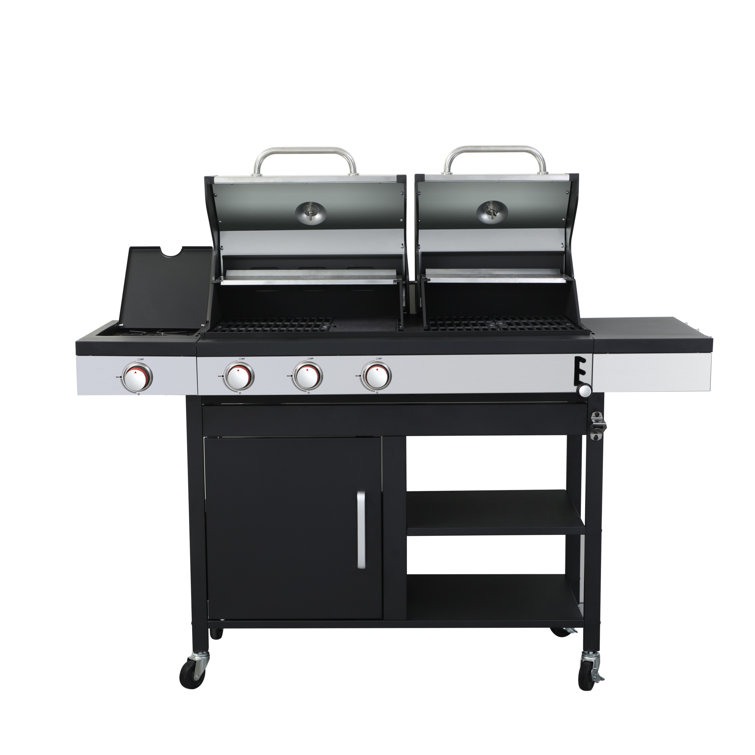 Stainless Steel 3-Burner Propane Gas and Charcoal Grill with Side Burner
